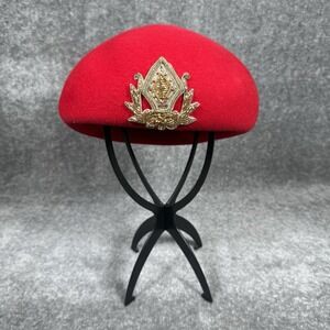 Vintage Red Hat Wool‎ Women's Appliqué Beret Beaded WPL 5923